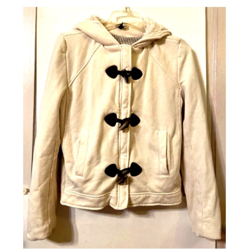 Splendid Hooded Jacket Faux Sherpa Milky Lining Toggle Zipper Closure Size Large